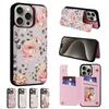 Geeignet für iPhone16E Handyhülle 17Pro Rose Doppelschnalle Kartenhalter Schutzhülle 14plus Blume