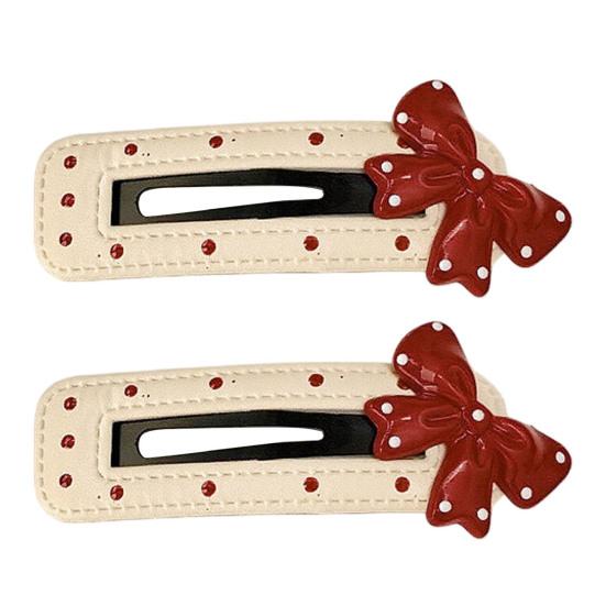 

2Pcs Girl Hairpin Dot Embossed Bow Decor Faux Leather Cover Hair Clip Bangs BB Clip Hair Styling Tool A