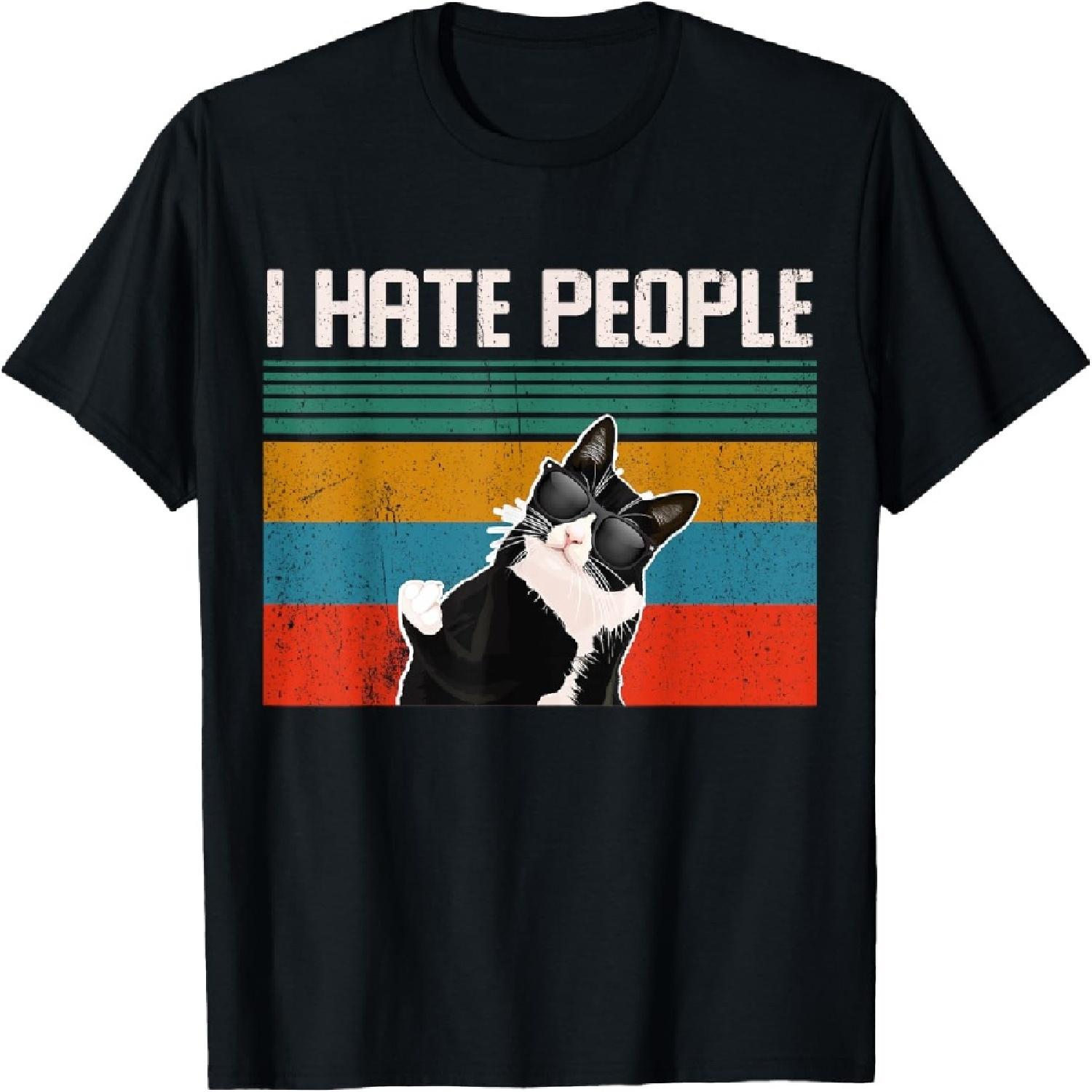 

Funny cat middle finger cats puss I hate people T-Shirt for Men Women XXXXXL різнокольоровий