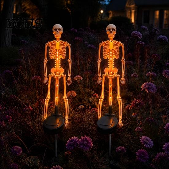 Akcesoria na imprezę Halloweenową na ścieżki 2 szt. Solarna Lampa-Palik Szkielet, Świecąca Realistyczna Figurka, Wodoodporne Oświetlone Akcenty Ogrodowe Lampa na Trawnik Zewnętrzna