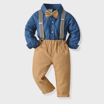 Completo Uomo Blu a Maniche Lunghe e Pantaloni Kaki 2024 - Outfit a Quattro Pezzi Primavera/Autunno per Ragazzi