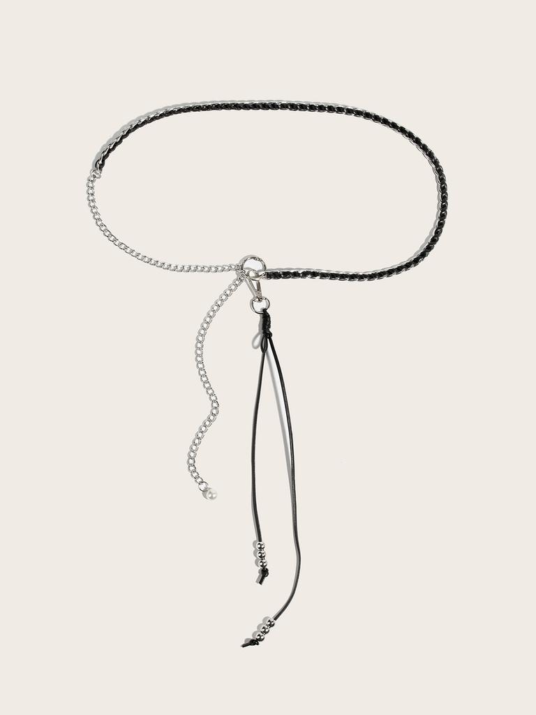 Metallic Chain Waist Chain With Handcrafted Beaded Design For Trendy Fashion Enthusiasts