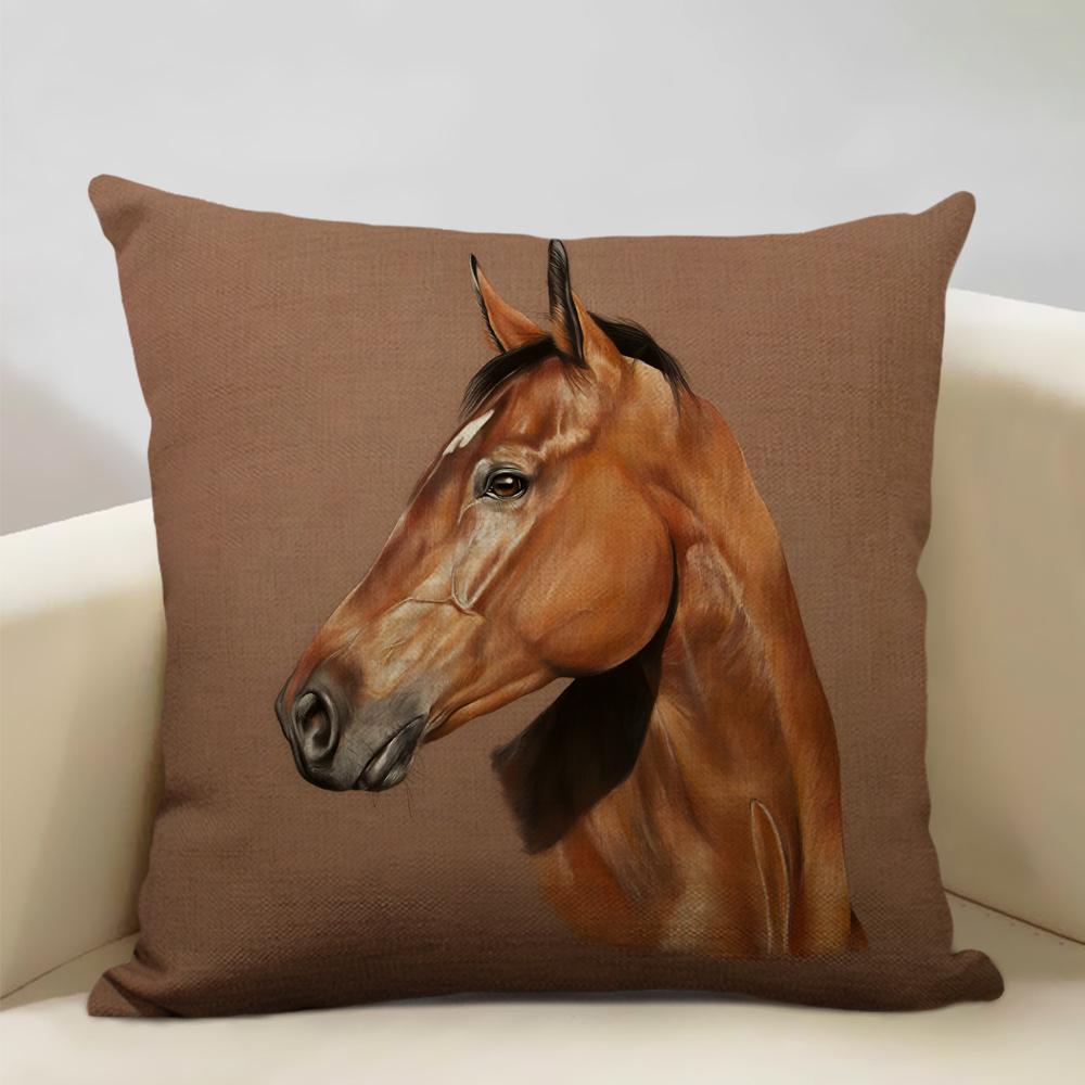 Farm Animals Horse Cushion Cover  45x45cm Linen Pillow Case Luxury Home Sofa Decoration Pillowcase Double-sided Printing