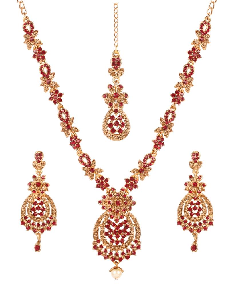 Touchstone Women's Indian Jewelry Set, Maang Tikka Wedding Guest Gold Necklace, Bollywood Jewelry Set, Pageant Elegant Prom Bride Accessory, Western