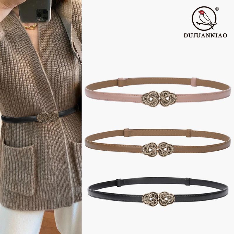 Ladies Adjustable Button Leather Women'S Dress Waist Sweater Overcoat Black Decorative Belt