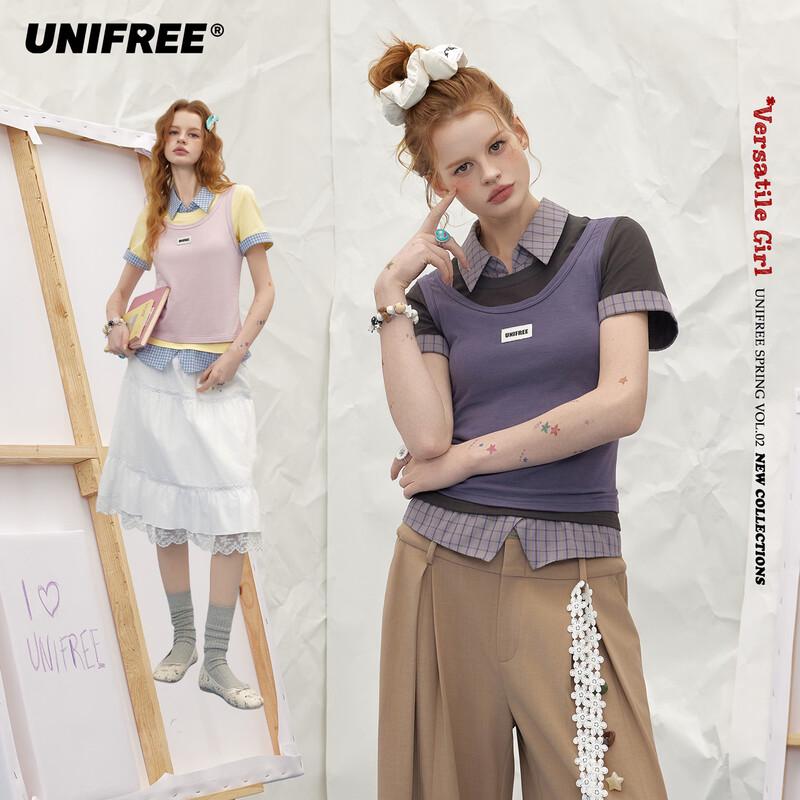 UNIFREE Color-Block Casual T-shirt M