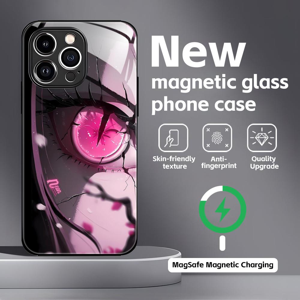 

Anime Demon Slayer cool Phone Case For iPhone 16 15 14 13 12 11 X XR XS 8 Plus Mini Pro Max Glass Magnetic Case iPhone 15 Plus