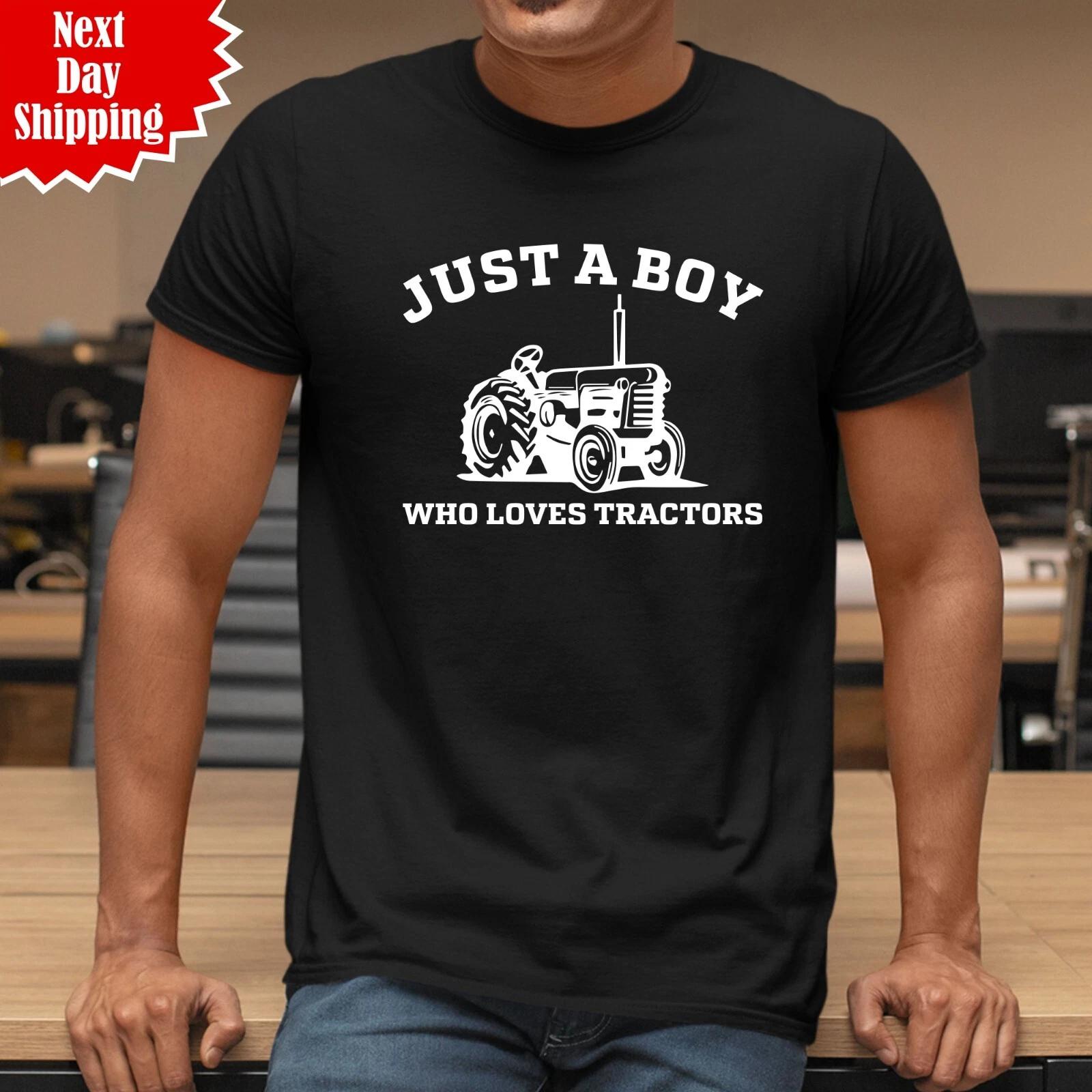 Farming Just A Boy Who Loves Tractors Printed T Shirt 100% Cotton Summer Tee Top 2XL