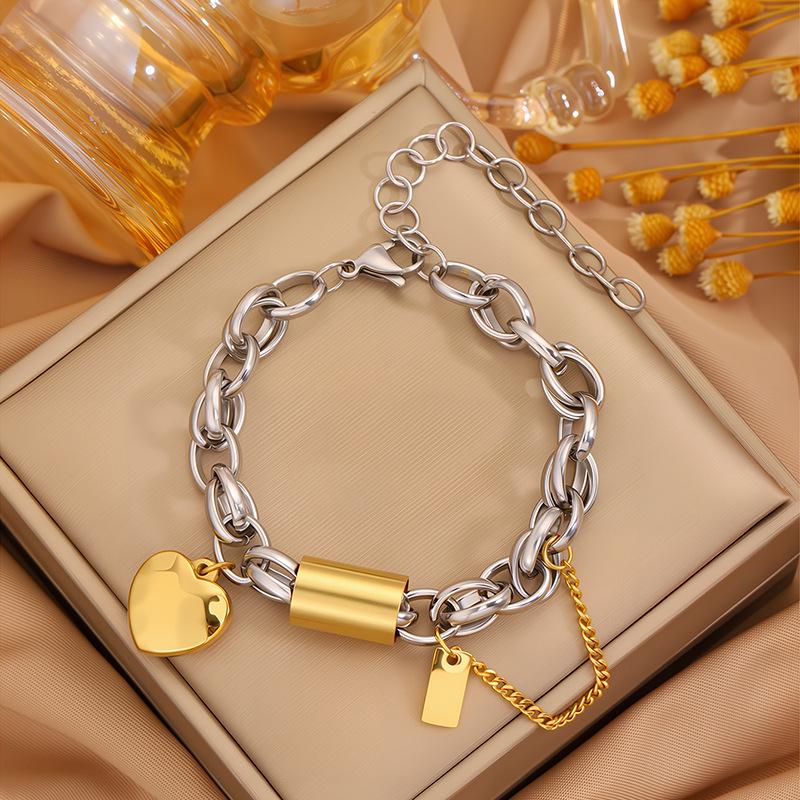 Elegantní Titanová Ocelová Pár Bracelet Srdce - Unisex, Luxusní Design, Univerzální a Stylový