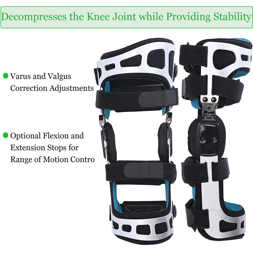Dubbel upprätt OA-avlastande knäskydd för mild till måttlig knäartros, ACL, MCL, PCL, LCL samt medialt och lateralt stöd