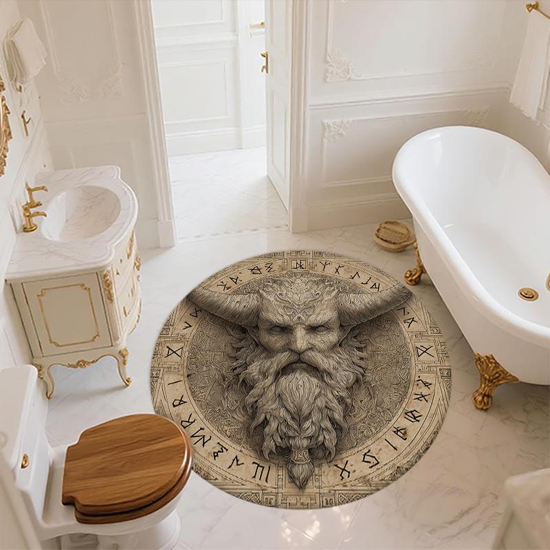 Viking Warrior pattern round rug,Carpet Rug for Living Room Bedroom Sofa Playroom Decor,Non-slip Floor Mat,Holiday Gifts and Birthday Gifts