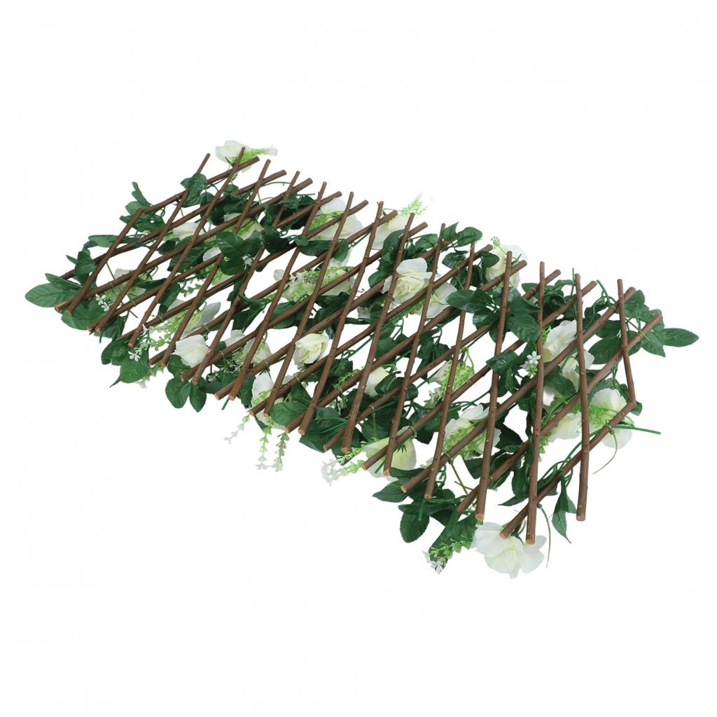 Trellis Style Wooden Fence with Artificial Flowers for Enhancing Gardens