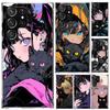 Anime Girls Cute Black Cat Phone Case for Samsung Galaxy S26 S24 S23 Ultra S25 Edge S22 S21 Plus S20 FE + Soft Print Shell Funda