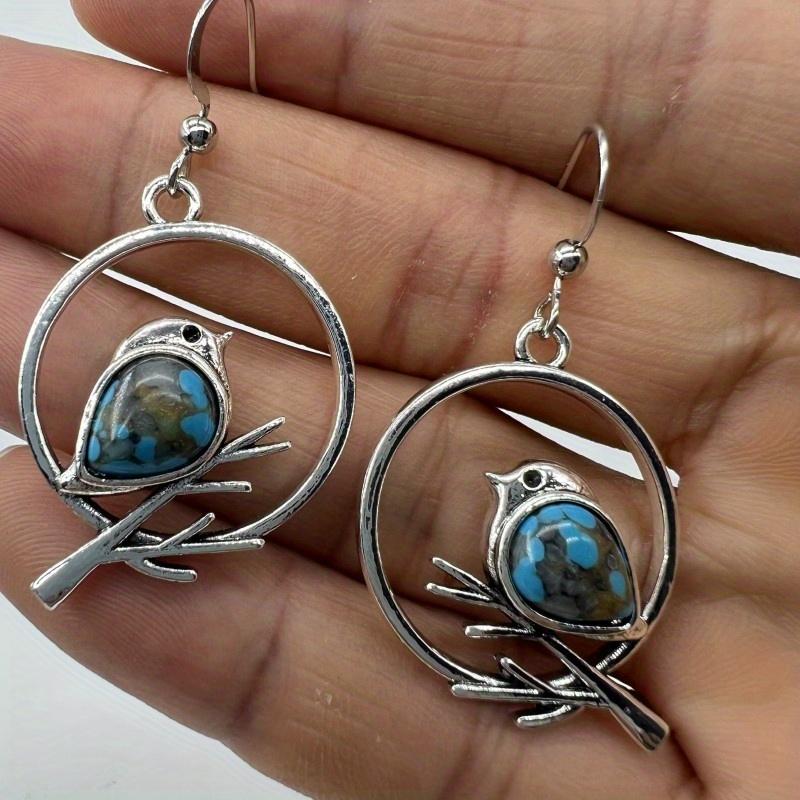 

Милый дизайн ветки птицы с декором из синтетических драгоценных камней, висячие серьги, элегантный богемный стиль, ювелирные изделия из сплава с серебряным покрытием, очаровательный подарок