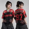 BTS Kpop ARMY 7 V-Neck Mesh Sports Jersey Short Sleeve Red Black Wave Graphic Streetwear Casual Fan Support Athletic Tee Shirt Top