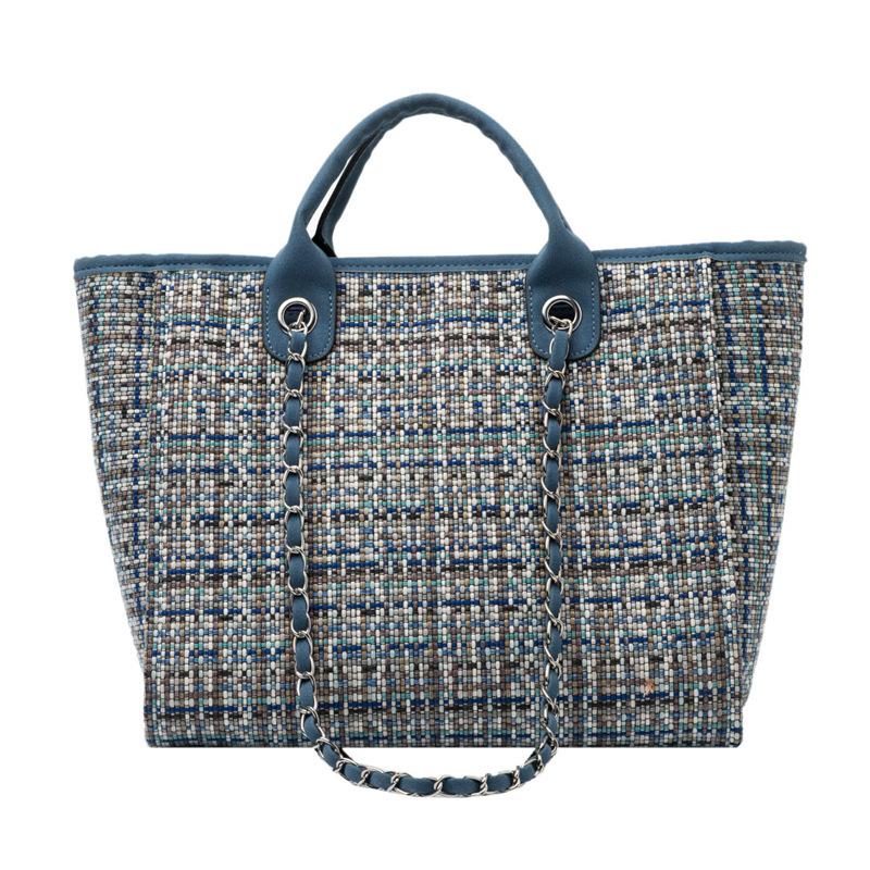 New women's bag fashion plaid contrasting color chain bucket bag single shoulder portable oblique span large bag tide