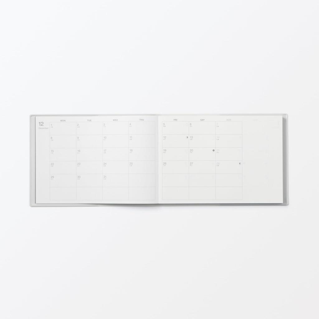 MUJI B5 Starting December Monday White 84854330 Half-Size Planner, Monthly/Weekly, 2025, Start, Gray,