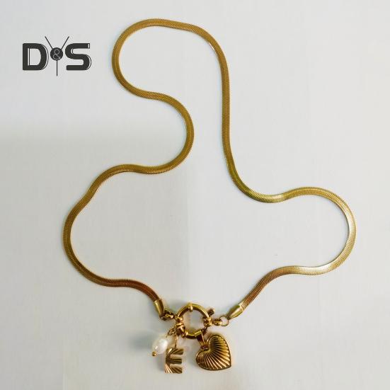 Initial Letter Necklace for Women Gold Plated Love Heart Faux Pearl Pendant Necklace Snake Chain Jewelry for Wife Girlfriend