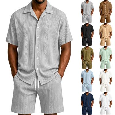 Men's Casual Short Sleeve Button Up Shirt and Shorts Set Lightweight Breathable Two Piece Outfit Suitable for Summer Outdoor Activities and Leisure