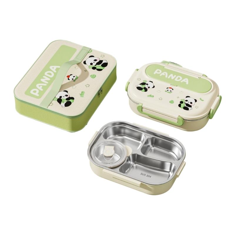 Compartmentalized Stainless Steels Lunch Box Leak Proof Design Double Layer Insulation Microwave Safe For Office School