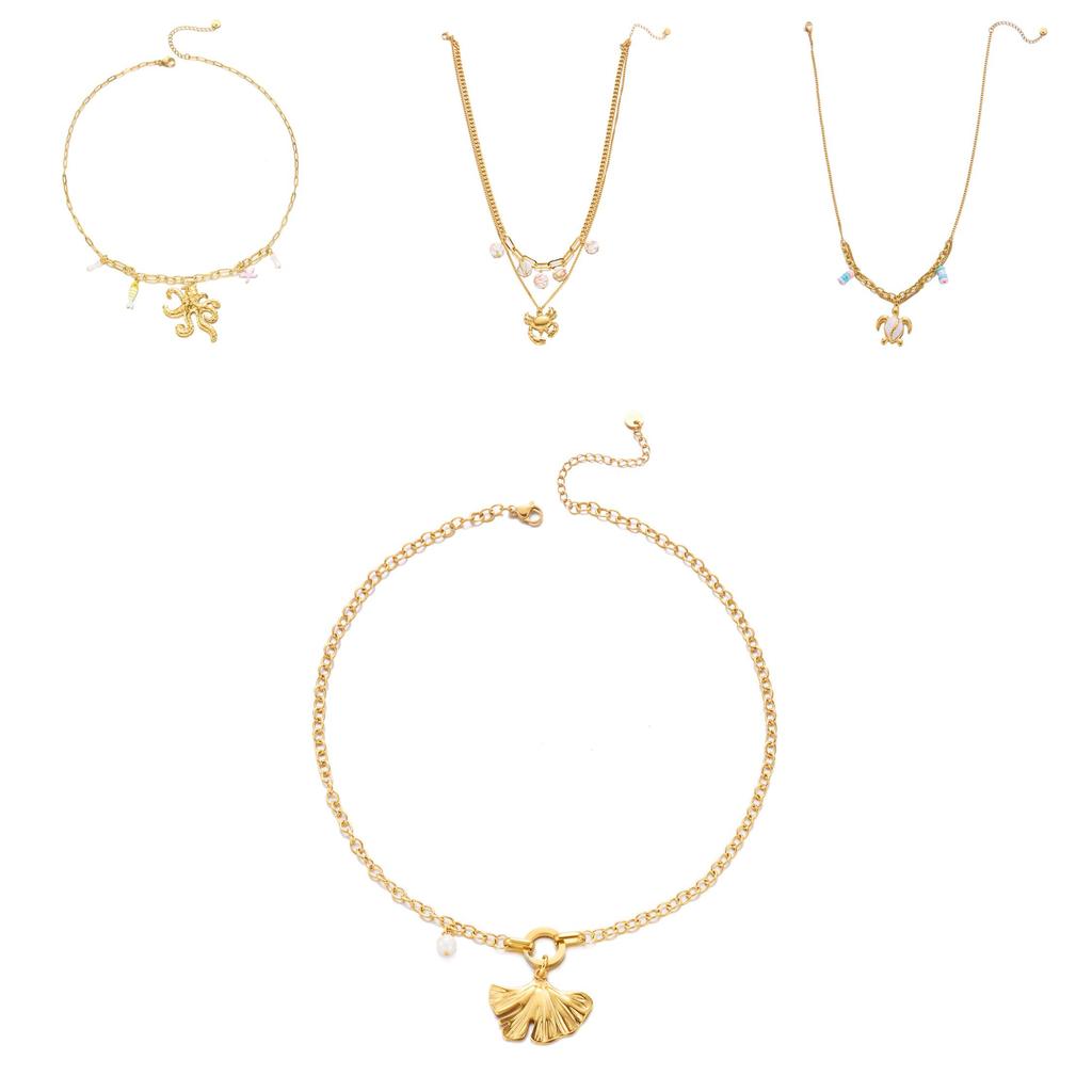 Summer Boho Resort Style Double Chain Necklace With Shell And Moon Decorations For Women