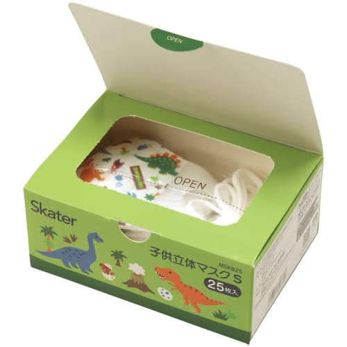 Skater Nonwoven 3D Mask for 2-3 Years Old Children 3-Layered Dinosaur Extra 25 Pieces MSKB25N-A