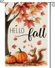 Hello Fall Garden Ag Squirrel Welcome Small Ags for Outside, 12x18 Inch Maple Leaves Pumpkin Double Sided Burlap Autumn