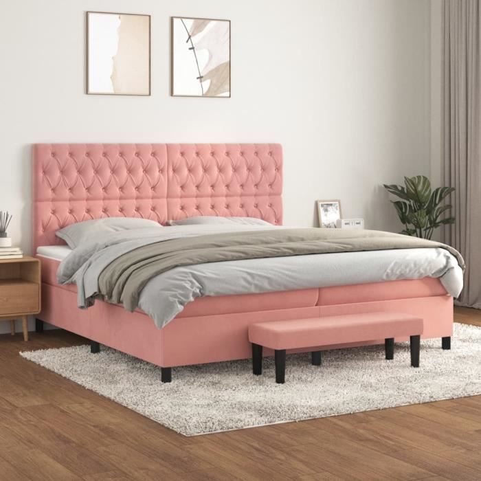3138048 vidaXL Lit à sommier tapissier avec matelas Rose 200x200 cm Velours