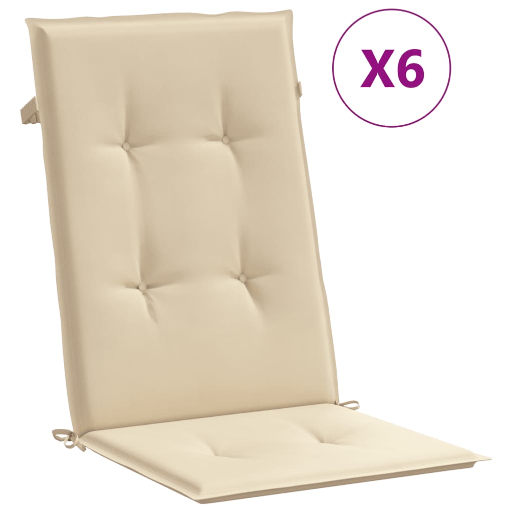 Garden Chair Cushions for High Back Chairs 6 Pcs Beige 120 X 50 X 3 Cm Fabric