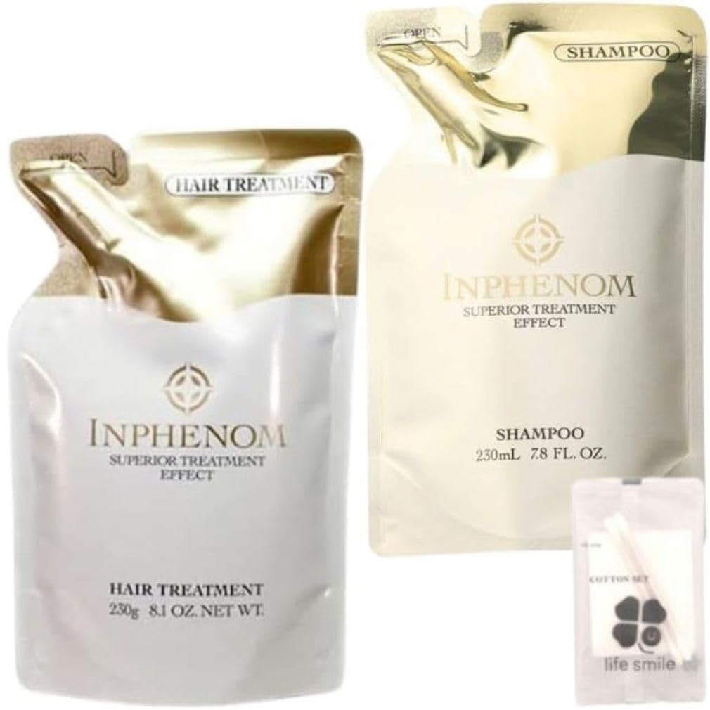 

[Set of 2] Milbon Inphenom Shampoo Treatment Refill 230g 1 of each [Includes Life Smile Original Cotton] Refill Hair Repair Ingredients Damage Repair