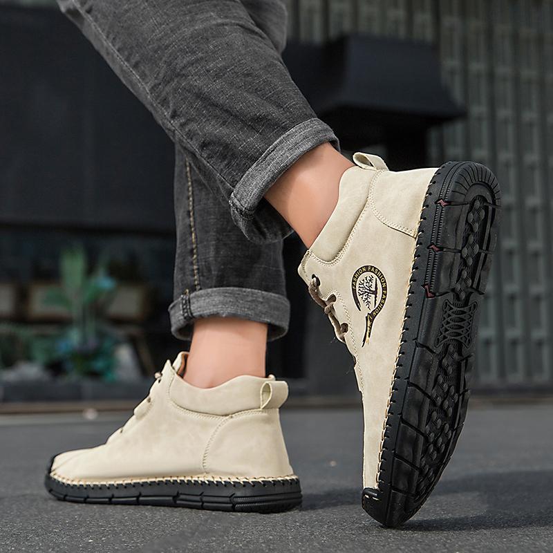 Men's Casual Shoes Side Zipper Short Boots Versatile Flat Bottom Trendy Fashionable Men's Shoes Suitable for Outdoor Sports