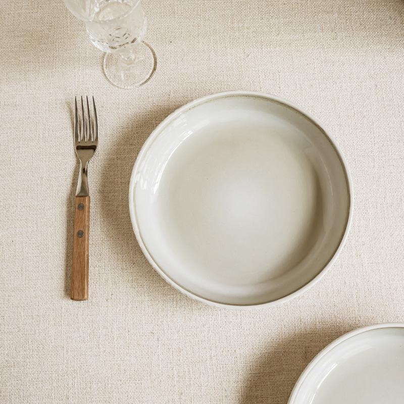Nordic Minimalist Solid Color White Plate Practical Ceramic Vegetable Plate Large Capacity Disc Salad Plate Pasta Plate Deep Plate Tableware Plate