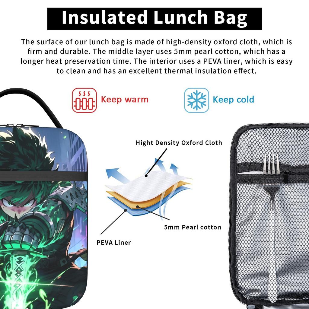 MHA Insulated Lunch Bags Thermal Bag Reusable,Meal Container Anime Leakproof Lunch Box Tote Bento Pouch School Travel