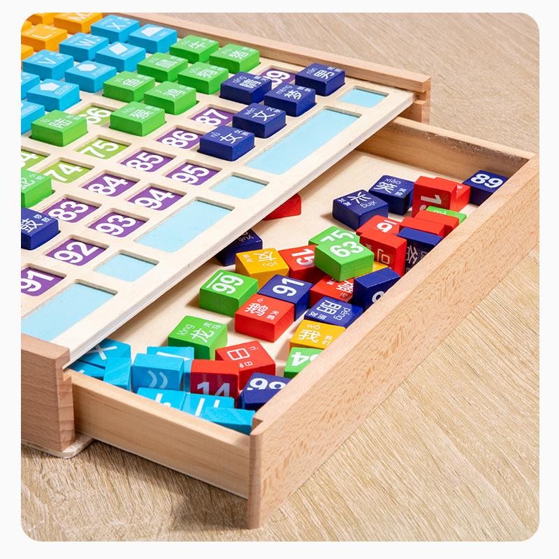 Montessori 1 až 100 Číselné operace Plus a Mínus Stovková tabulka Myšlení Učební pomůcka 3 v 1 Čínský znak Létající šachy Vzdělávací hračka
