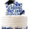 She Believed She Could So She Did Cake Topper for Graduation Decorations, 2025 Graduation Cake Topper, Congrats Grad 2025 Party Supplies (Gold)