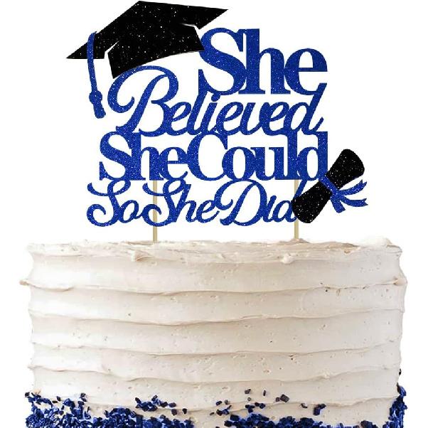 She Believed She Could So She Did Cake Topper for Graduation Decorations, 2025 Graduation Cake Topper, Congrats Grad 2025 Party Supplies (Gold) синий