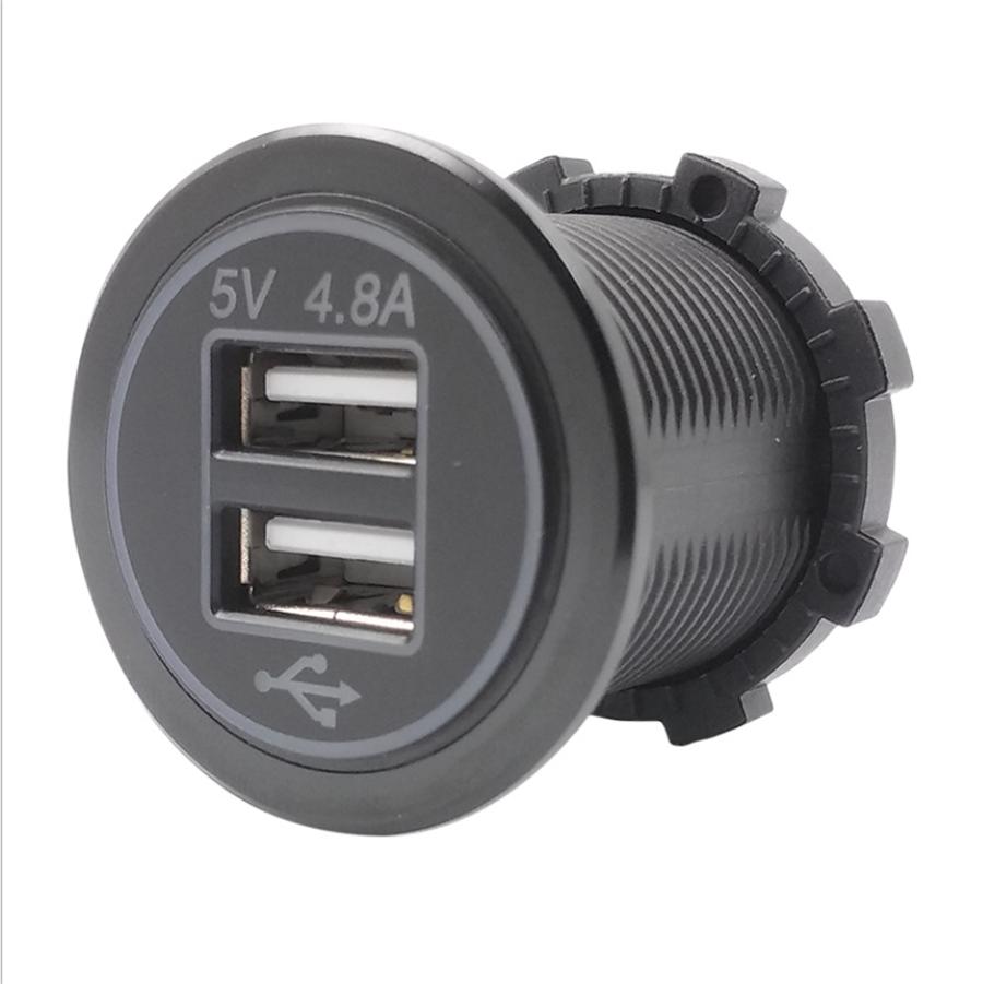 Waterproof Dual USB Charger Socket Power Outlet 2.4A & 2.4A (4.8A) with Wire In-line 10A Fuse for Car Boat Marine Motorcycle RV Truck Camper Vehicles