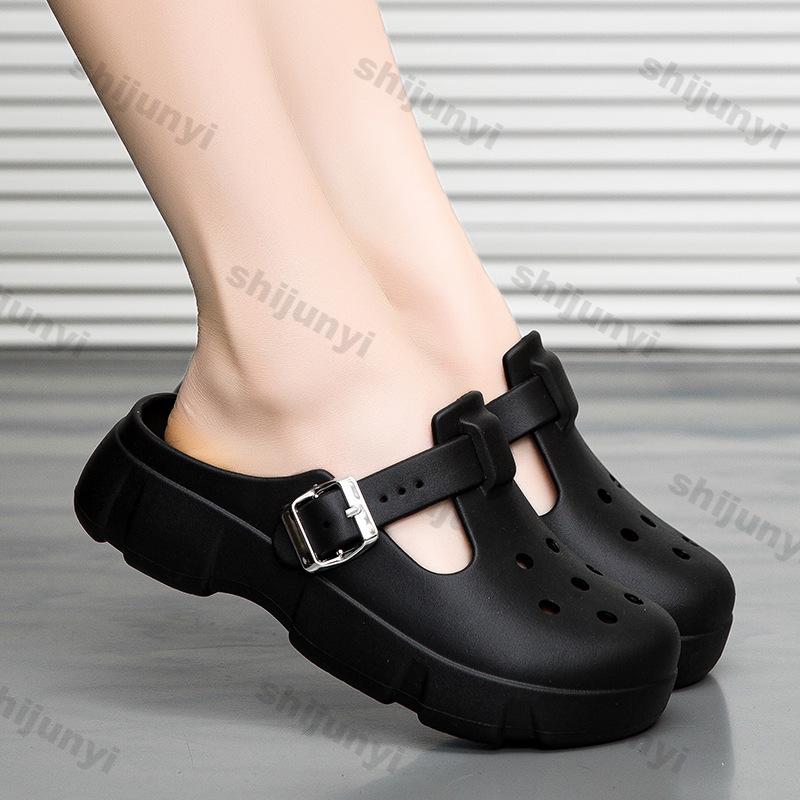 Fashion Women Shoes 2025 Summer new Platform Height Increase Buckle Strap Mary Jane Shoes Outdoor Fashion Non Slip Beach Half Drag Shoes