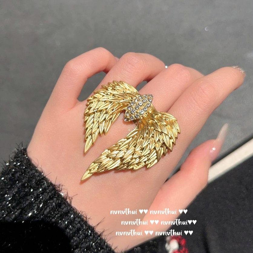 

Серьги-перья Fengyi Thousands Of Wings с драгоценными камнями, винтажные, с покрытием 18 карат золотом, комбинированные с брошью-крыльями с тиснением