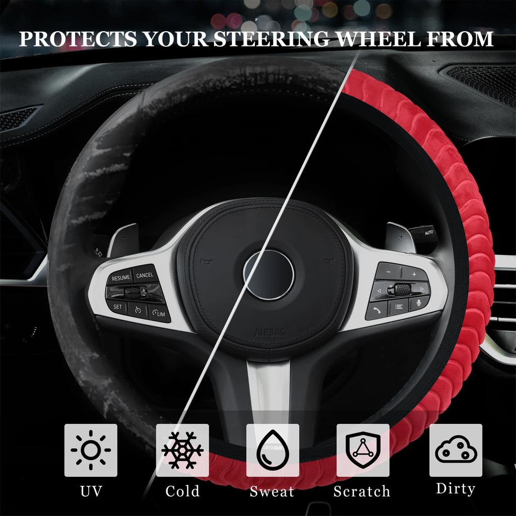 Car Steering Wheel Covers Premium Soft Fur High-density Warm Plush 38CM Auto Steering Wheel Plush Decoration Cover