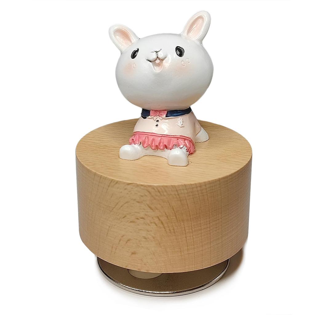 Falado Mini Wooden Animal Rotary Music Box with Cute Rabbit Ornament You Are My White and RR001 (Tune Sunshine), Beige,