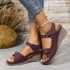 New sandals women's wedge heel Velcro thick sole large size one-word sandals