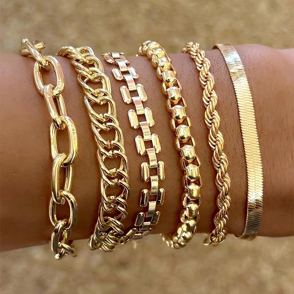 4 stuks/Set Minimalistisch Punk Metaal Dikke Ketting Armband voor Vrouwen Boho Meerlaags Gedraaide Armband Dating Feest Dagelijkse Slijtage Sieraden