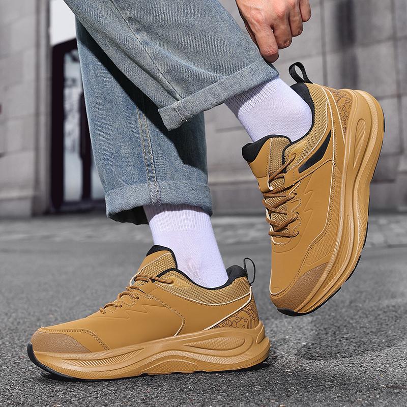 Tênis de Corrida Masculino com Cadarço Moda Couro PU Tênis Outdoor Masculino Esportivo de Solado Grosso Tamanho Grande 39-48