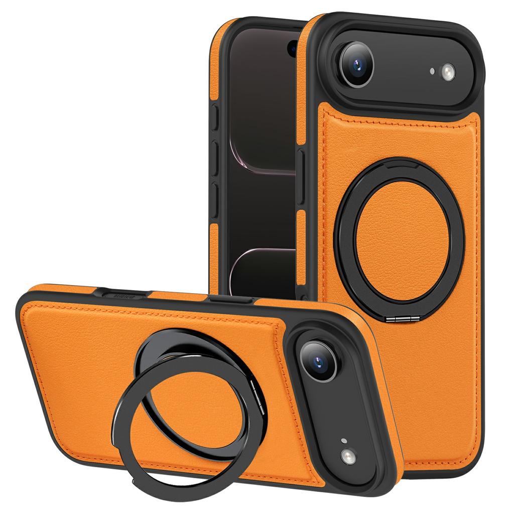 For iPhone Air Case with Ring Kickstand Compatible with MagSafe PU Leather Back Cover