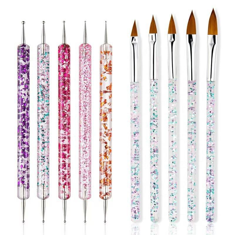 Dual-ended Nail Art Pen Set: Dotting Pen, Rhinestone Pen, Acrylic Penholder, Dotting Needle, Bead Pen, Brush