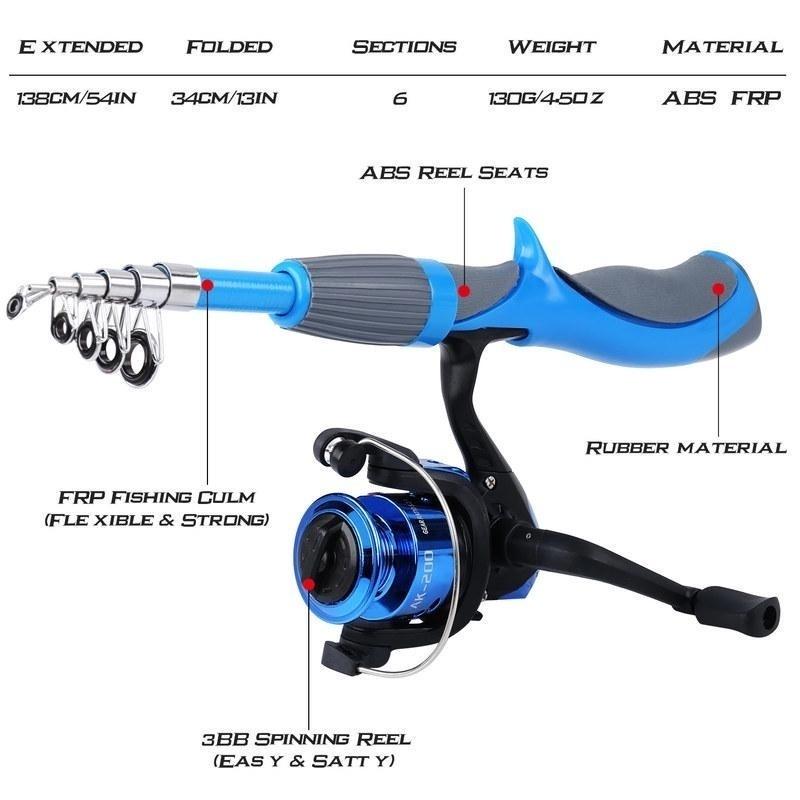 Sougayilang Mini Portable Fishing Rod Reel Lures Combo Telescopic Fishing Pole and Spinning Reel  Fishing Lure