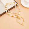 KunJoe 2Pcs/Set Luxury Imitation Pearl Choker Necklace for Women Exaggerated Hollow Big Heart Pendant Necklace Wedding Jewelry