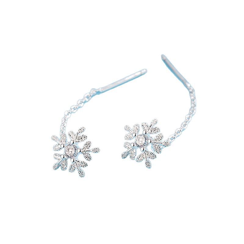 Korean Style Zircon Snowflake Long Tassel Earrings