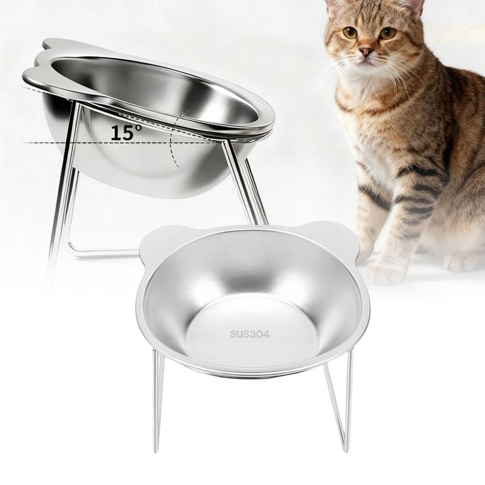 15° Tilted Elevated Pet Bowl Stainless Steel Cat Food Bowl Raised Cat Bowl for Cats Small Dogs